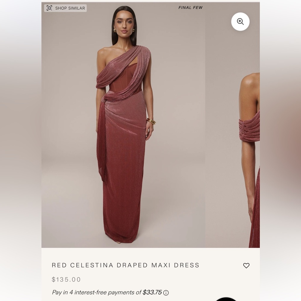 RED CELESTINA DRAPED MAXI DRESS Elegant Off-Shoulder Burgundy Dress - Picture 2 of 6